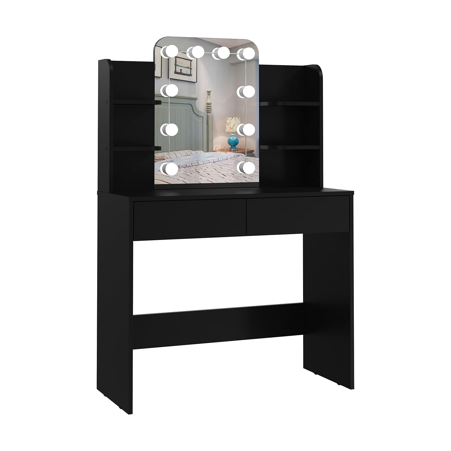 Panana Makeup Table with Led Mirror, Dressing Table Vanity with 4 Shelves and 2 Drawers, Vanity Talbe for Home Furniture (White)