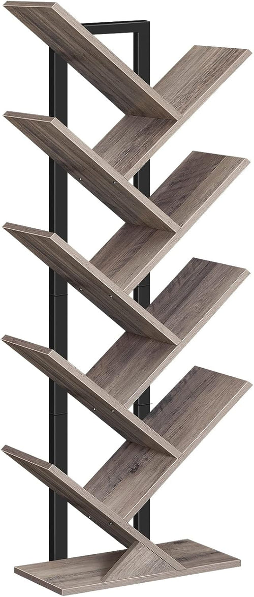 HOOBRO Tree Bookshelf Tall, 9-Tier Floor Standing Book Shelf, Tall Bookcase for CDs Albums, for Living Room, Greige and Black EBG08SJ01G1