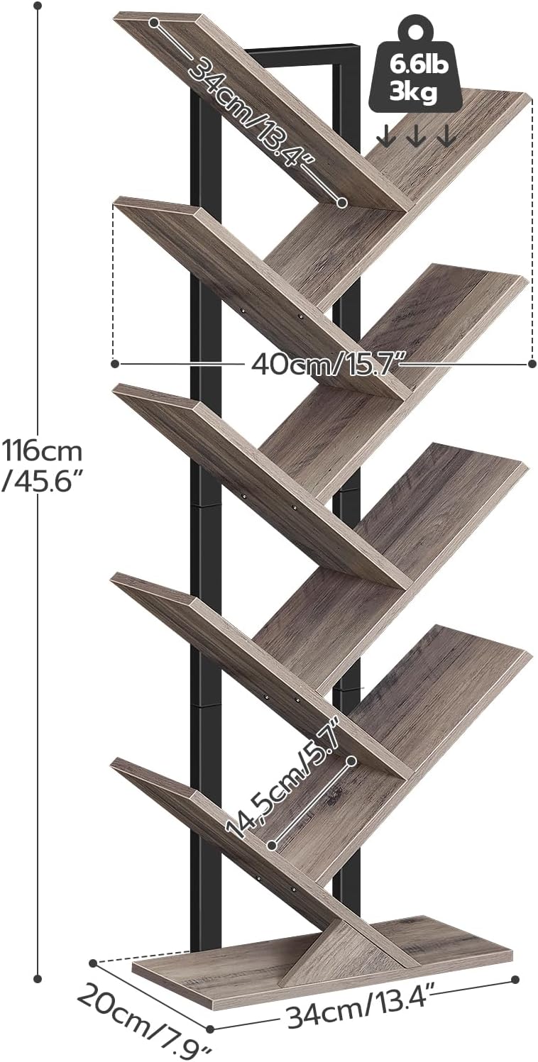 HOOBRO Tree Bookshelf Tall, 9-Tier Floor Standing Book Shelf, Tall Bookcase for CDs Albums, for Living Room, Greige and Black EBG08SJ01G1