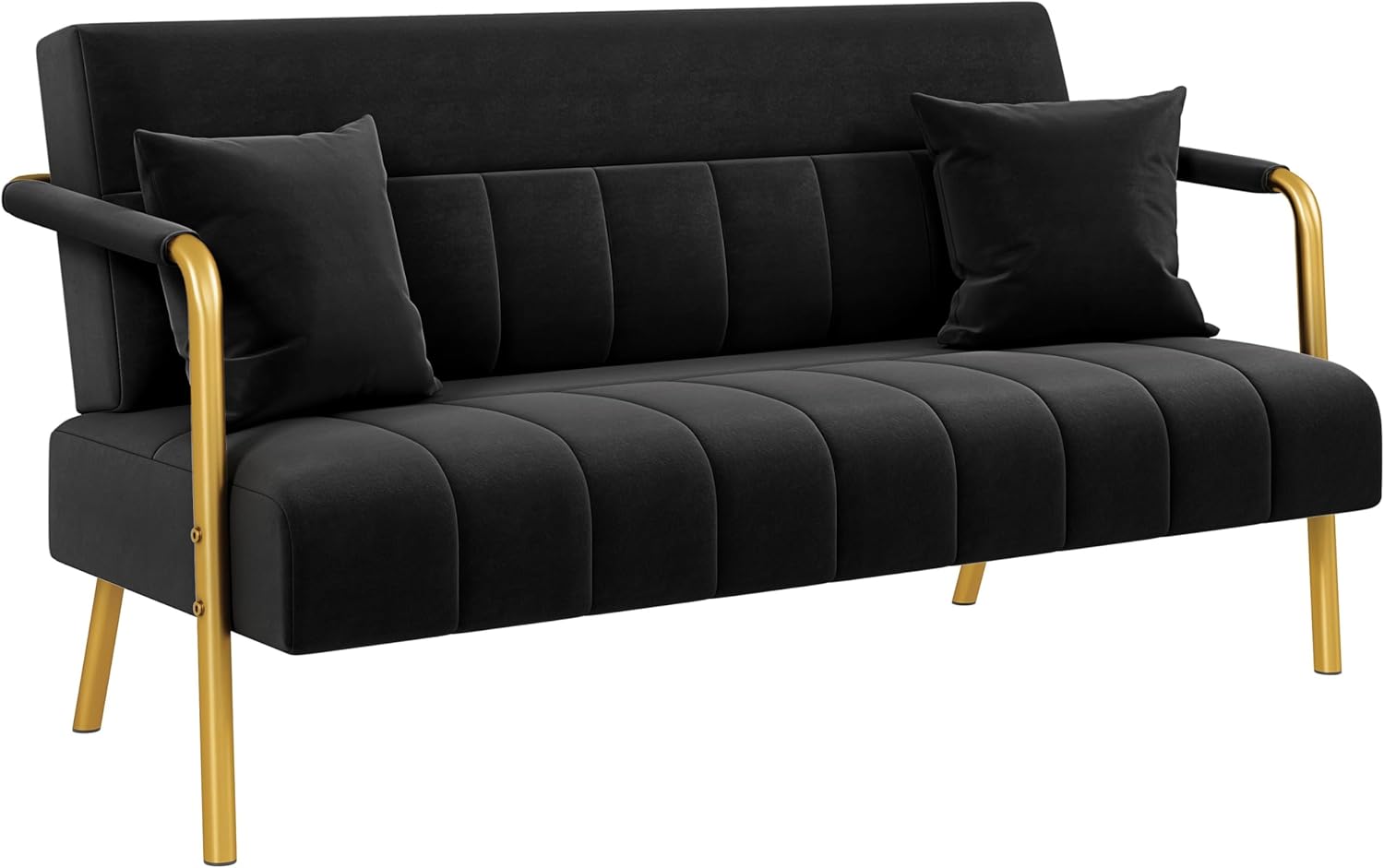 Yaheetech 2 Seater Modern Sofa Velvet Fabric Loveseat with Gold-tone Metal Arms and Legs for Bedroom, Home Office, Studio, Living Room Furniture Black
