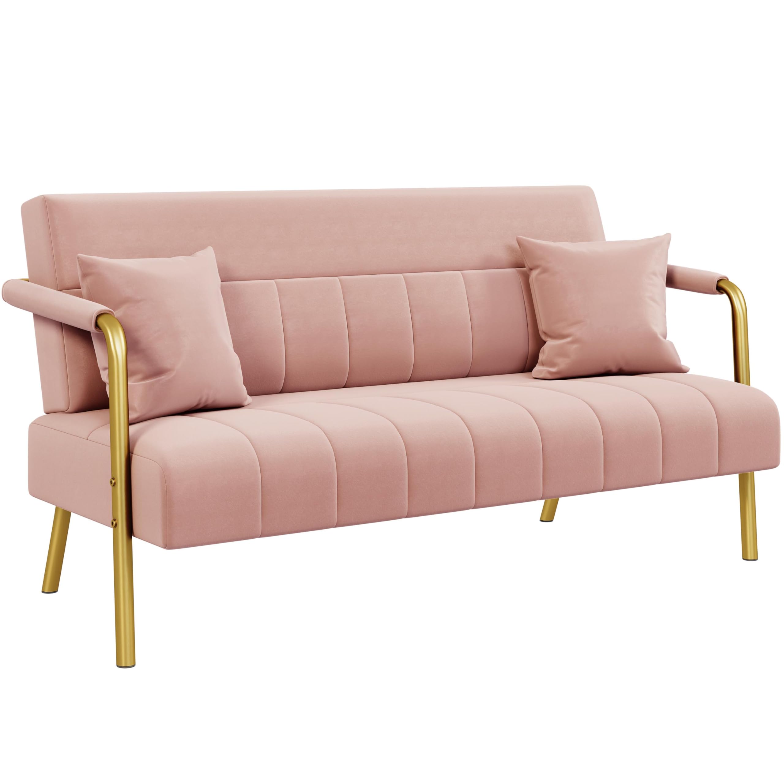 Yaheetech 2 Seater Modern Sofa Velvet Fabric Loveseat with Gold-tone Metal Arms and Legs for Bedroom, Home Office, Studio, Living Room Furniture Black