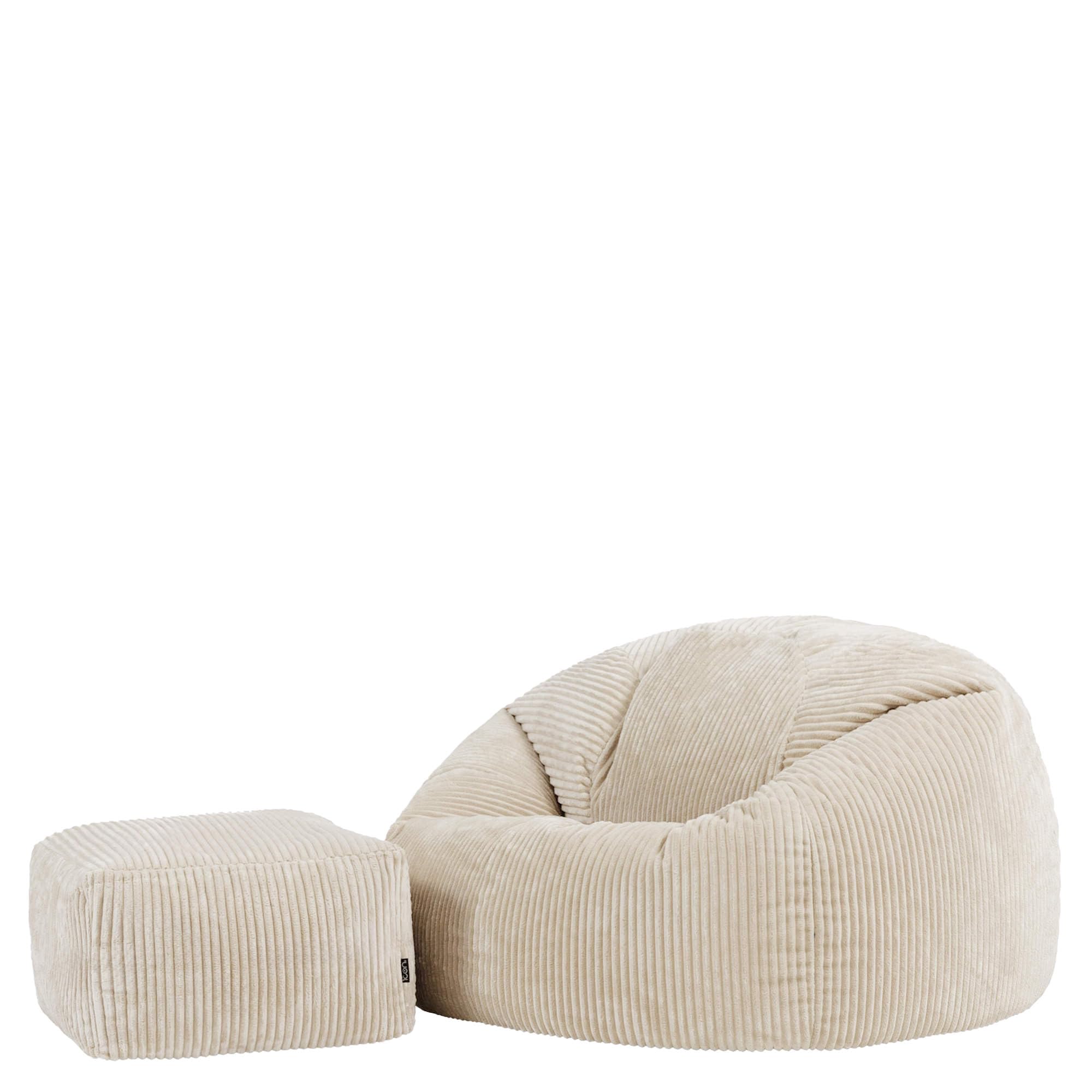 icon Kingston Cord Bean Bag, Beige, Large Adult Bean Bag Chair with Filling Included, Comfy Chair, Living Room Furniture, Bedroom Furniture