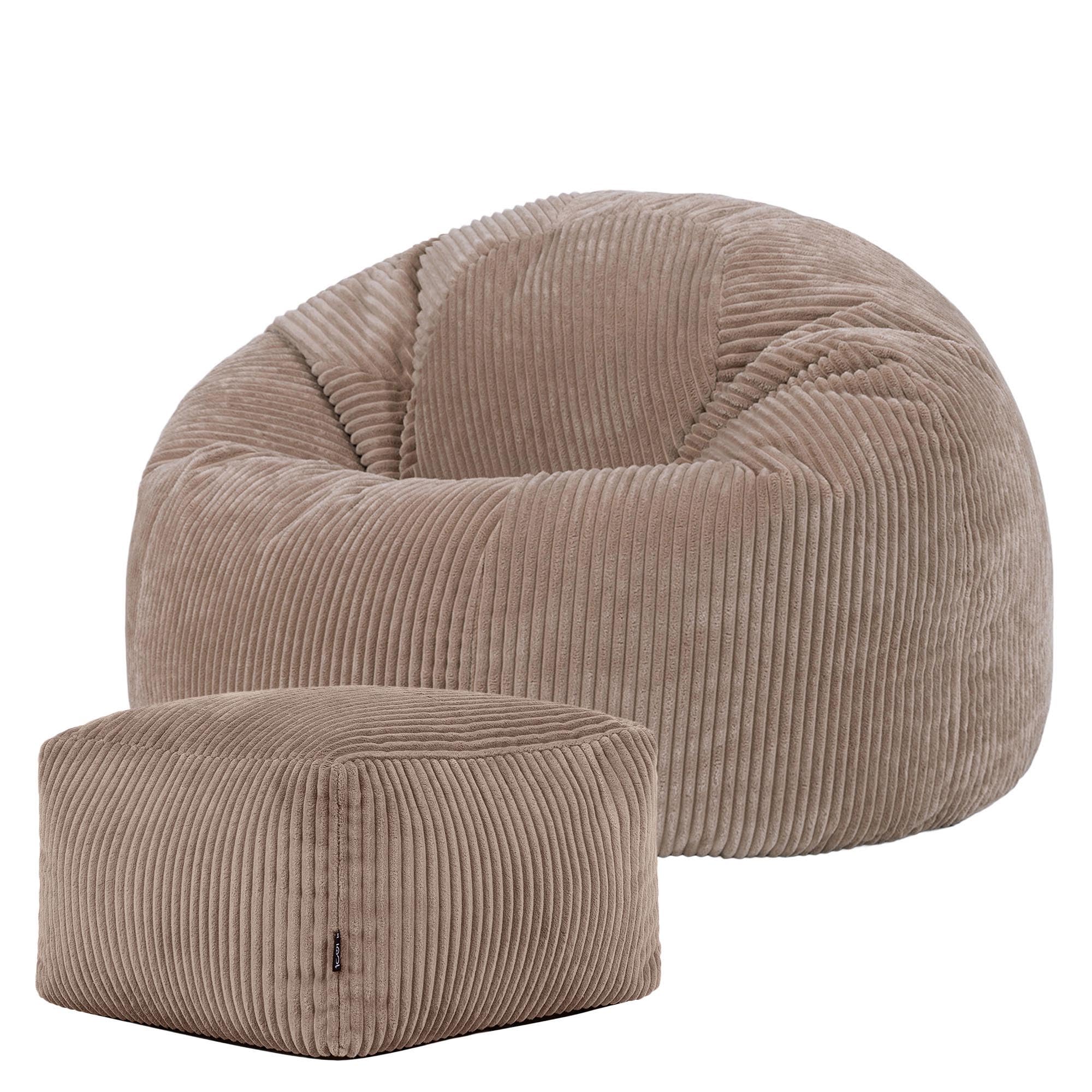 icon Kingston Cord Bean Bag, Beige, Large Adult Bean Bag Chair with Filling Included, Comfy Chair, Living Room Furniture, Bedroom Furniture