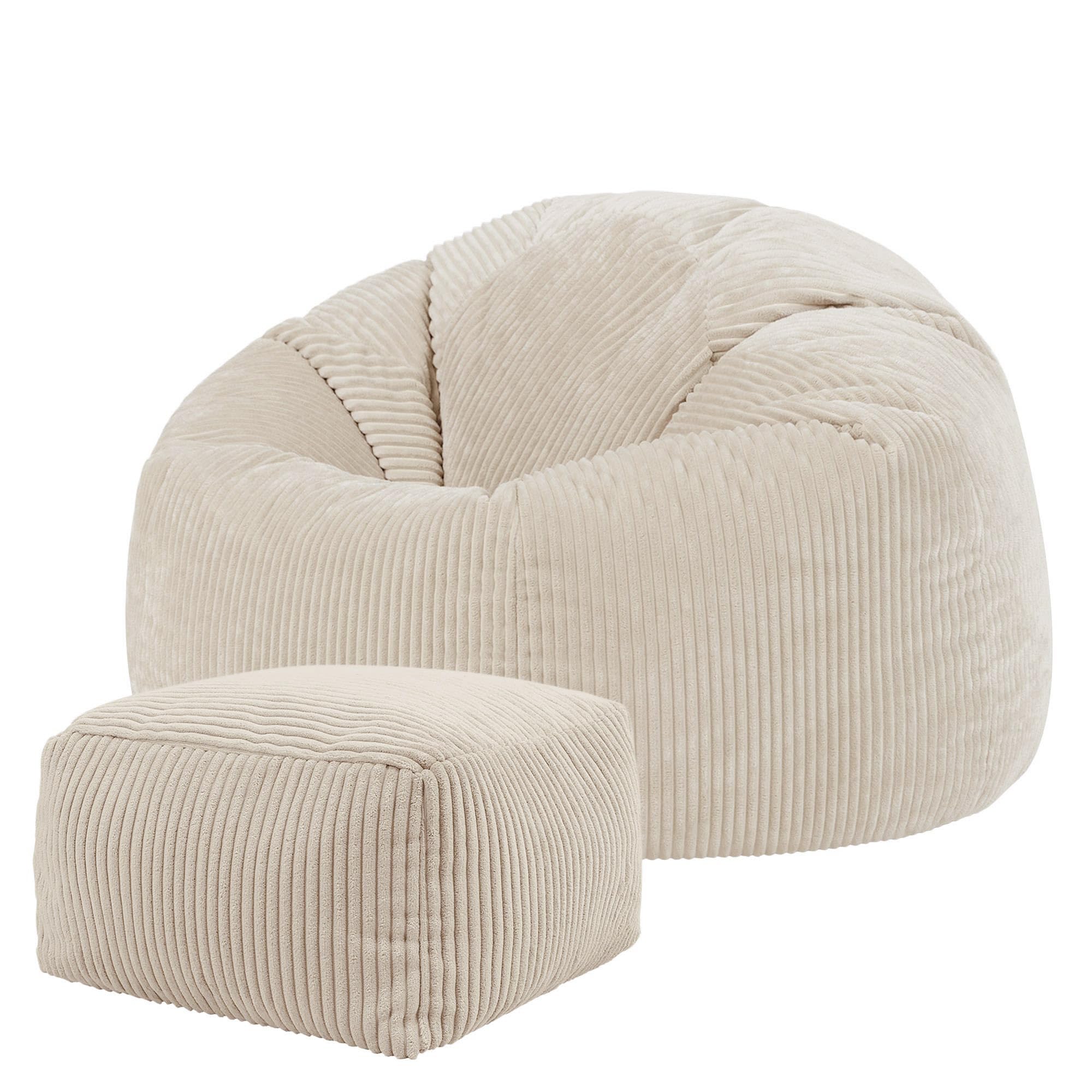 icon Kingston Cord Bean Bag, Beige, Large Adult Bean Bag Chair with Filling Included, Comfy Chair, Living Room Furniture, Bedroom Furniture