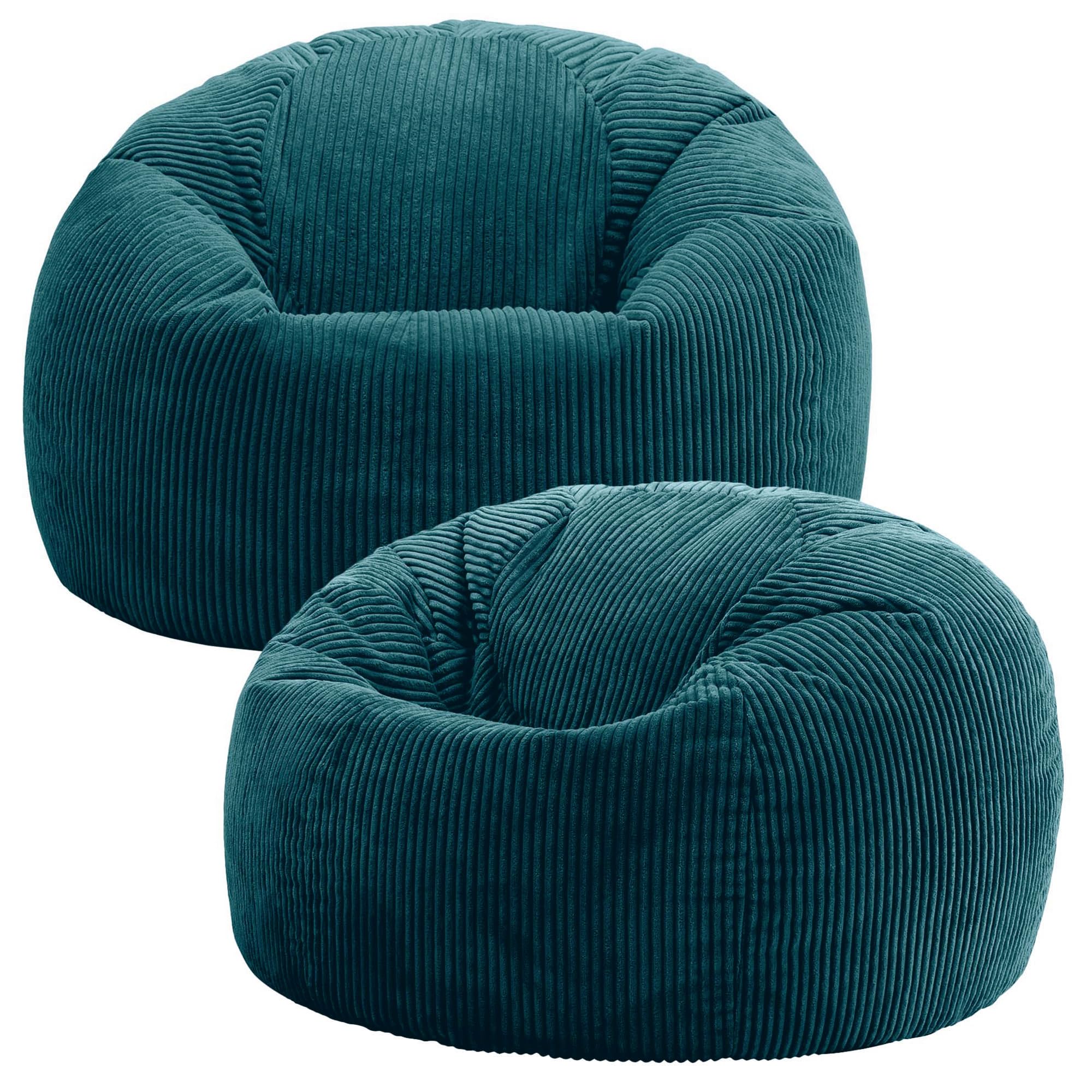 icon Kingston Cord Bean Bag, Beige, Large Adult Bean Bag Chair with Filling Included, Comfy Chair, Living Room Furniture, Bedroom Furniture