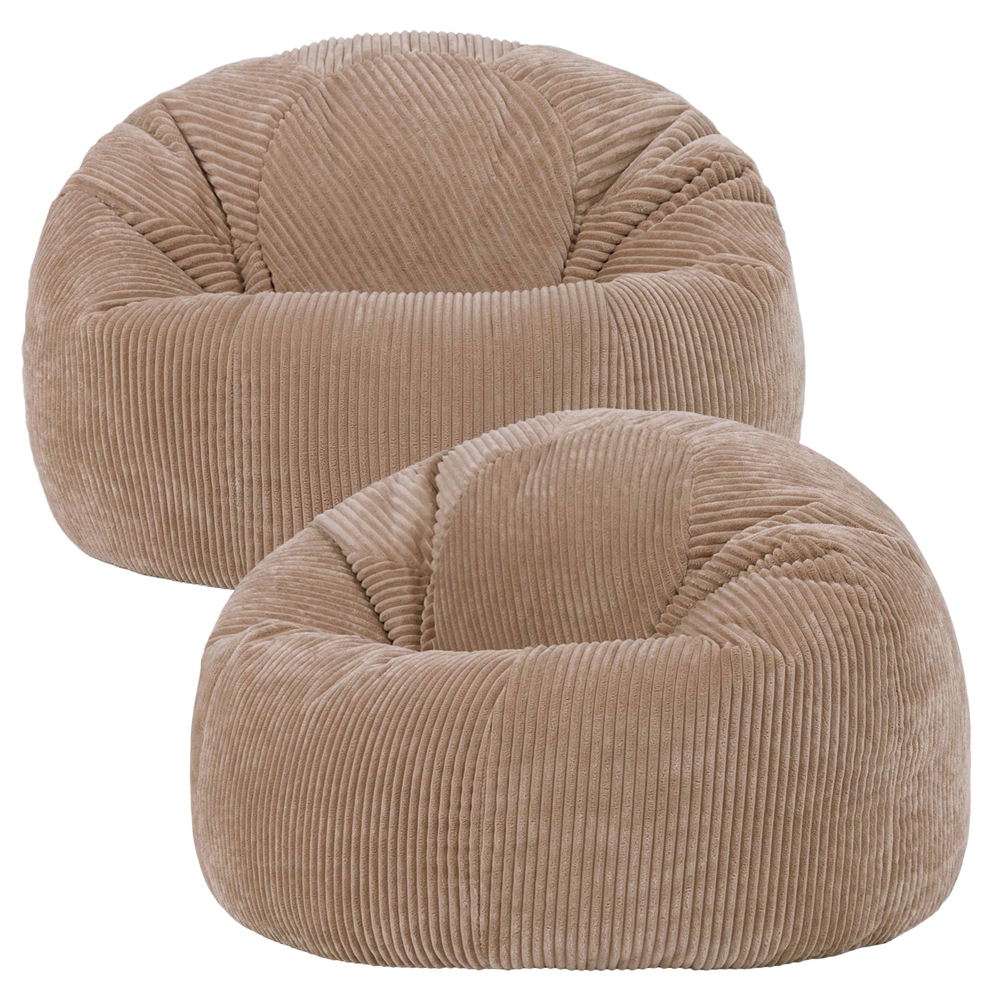 icon Kingston Cord Bean Bag, Beige, Large Adult Bean Bag Chair with Filling Included, Comfy Chair, Living Room Furniture, Bedroom Furniture